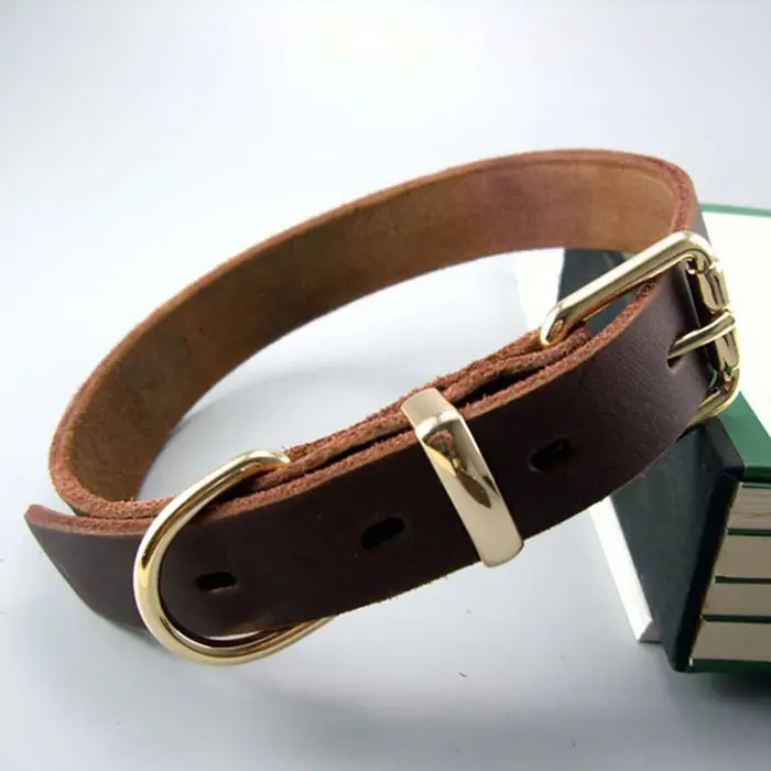 Collier pour chien robuste et classique, en cuir véritable, robuste et résistant à la rouille, tout 