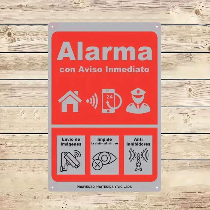 Panneau d'alerte de sécurité en métal avec surveillance vidéo et avis immédiat (espagnol)