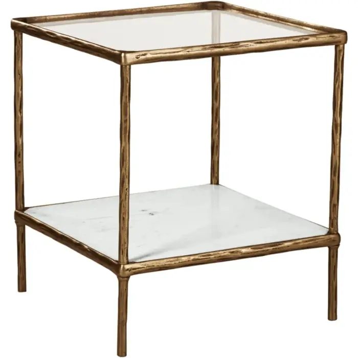 Table d'appoint contemporaine, finition laiton antique 21"P x 21"L x 25"H 53 livres