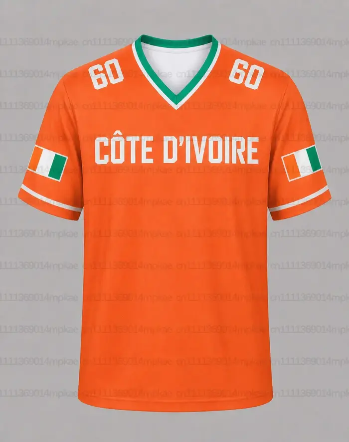 Sweat-shirt imprimé Côte d'Ivoire 2026 à col en V et manches courtes, nouveau style estival, t-shirt