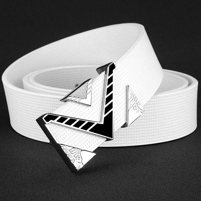 V lettre boucle boucle dorée ceinture hommes mode personnalité boucle luxe sangle en cuir véritable 