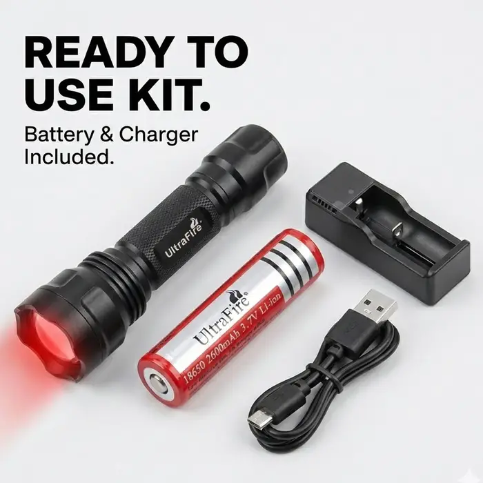 UltraFire UF-1505R Lampe Torche Lumière Rouge Zoomable 630nm Mode Unique Lentille Convexe 38mm Focus