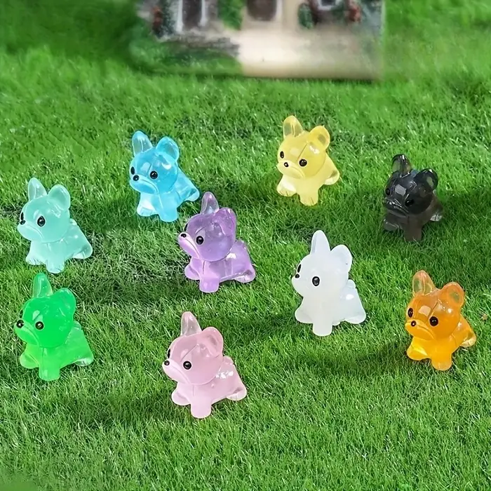 Mini bouledogue français en résine à paillettes lumineuses, 100/50 pièces, petits chiens qui brillen