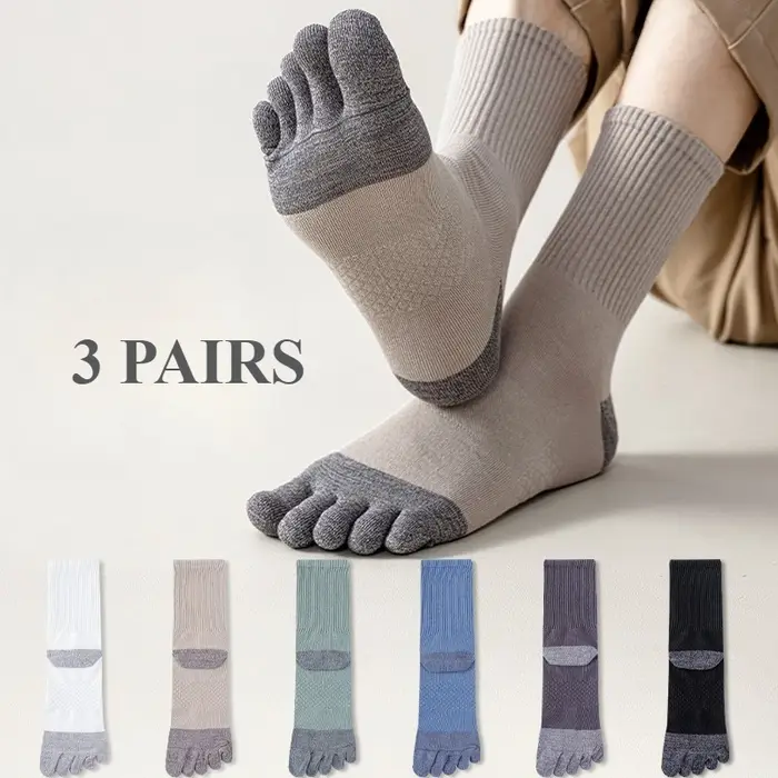 Lot 3 paires chaussettes cinq doigts hommes anti-dérapantes - Coton sport qualité supérieure pour yoga et athlétisme