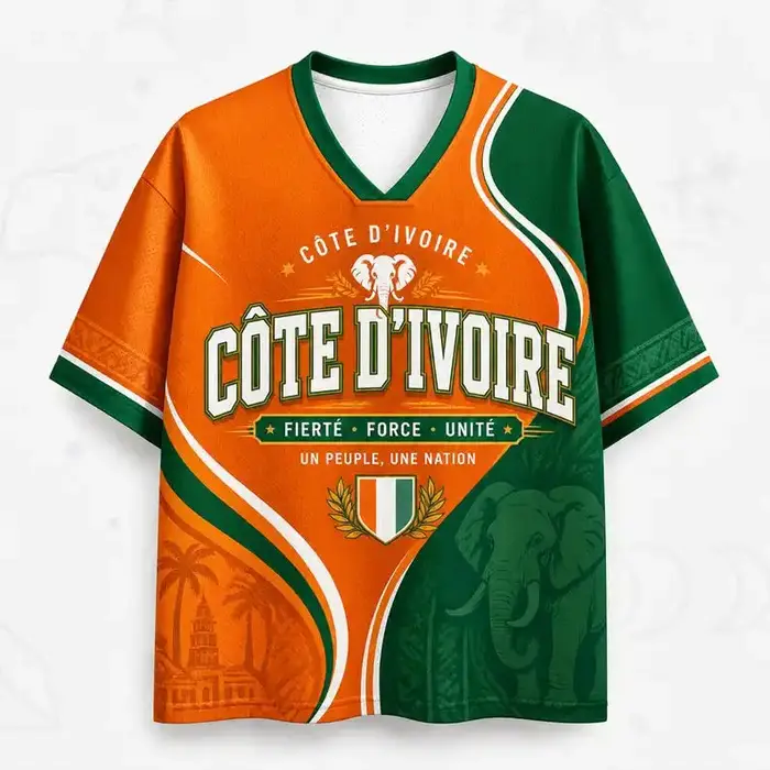 Maillot de football respirant en maille à col en V imprimé Côte d'Ivoire 2026 : un incontournable po