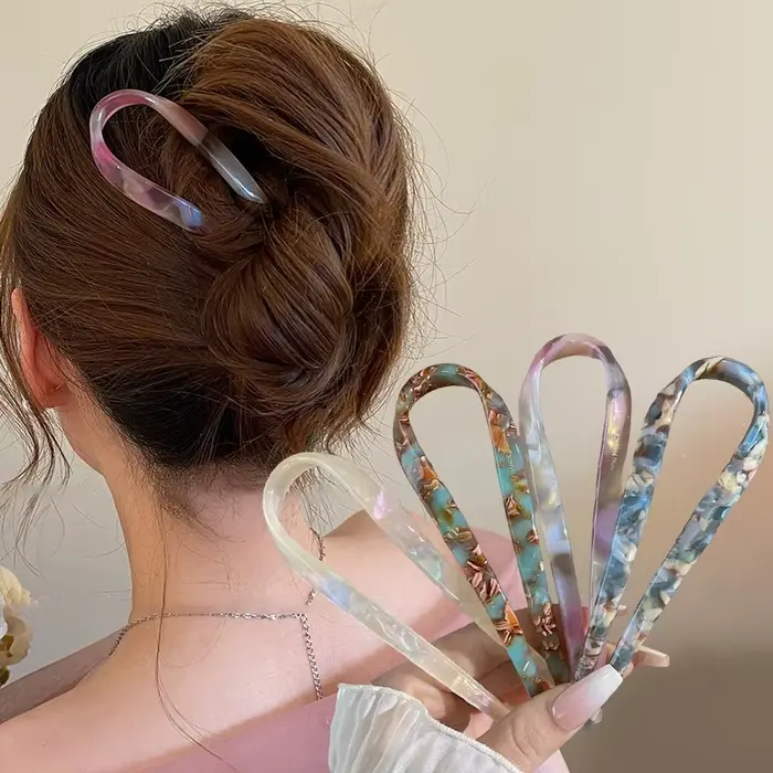Bâtons de cheveux en forme de U, fourchette à cheveux en acétate acrylique, pinces à cheveux, nœud à