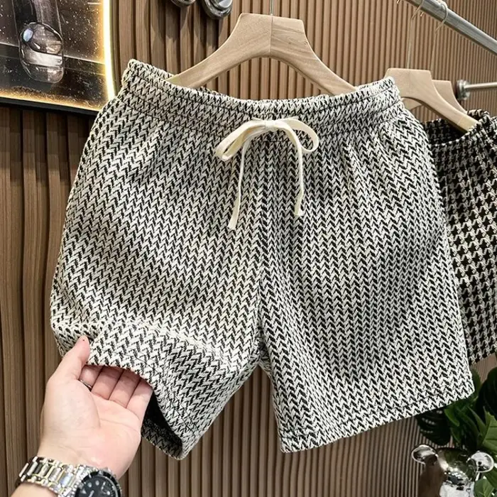 Vêtements pour hommes imprimé short à carreaux été élégant jambe droite pantalon de plage décontract