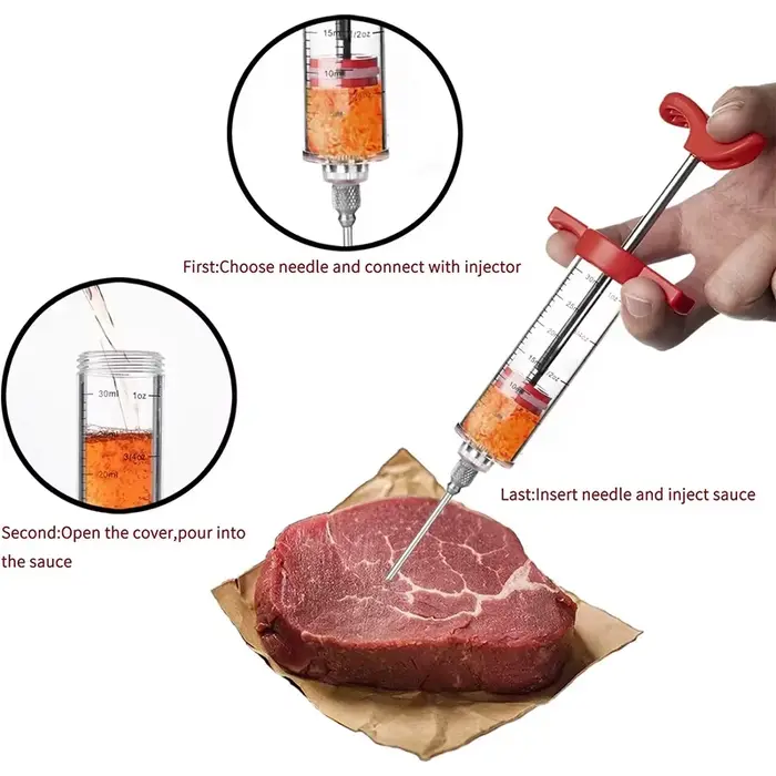Seringue d'injecteur de viande avec 3 aiguilles