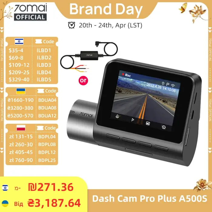 70mai-Caméra avant DVR de voiture avec vision nocturne, caméra de tableau de bord Pro Plus, GPS inté