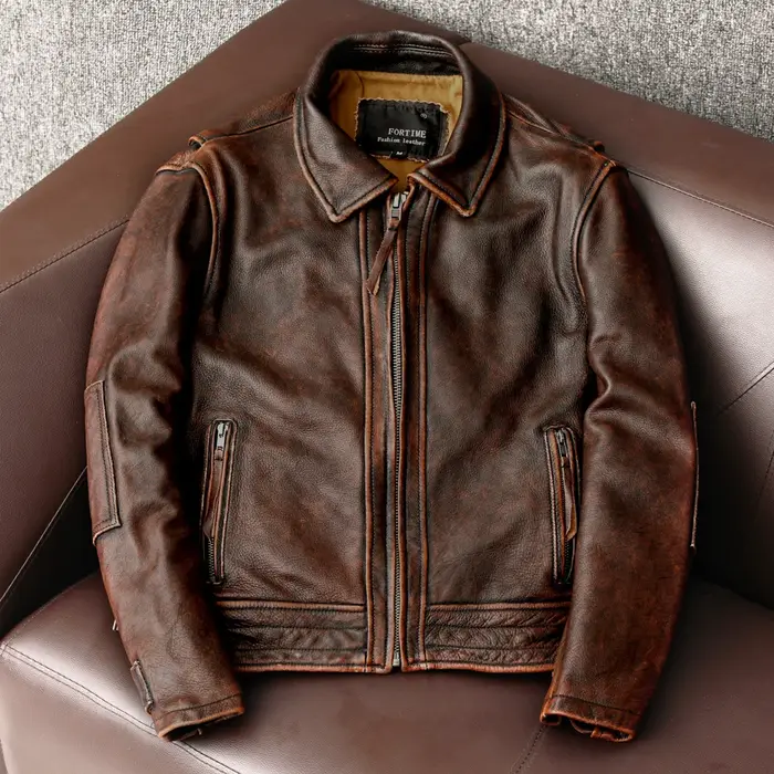 Veste en cuir à queue d'hirondelle pour hommes, haut de moto vintage, manteau en cuir de vachette, v