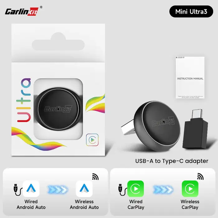 2025 CarlinKit Mini Ultra 3 CarPlay Android auto adaptateur sans fil pour mise à niveau de infotainm