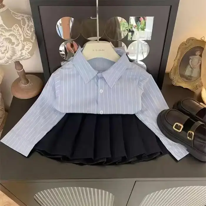 Ensemble de Vêtements pour Bébé Fille, Chemise et Jupe Plissée, Tenue à la Mode, Printemps, Automne,