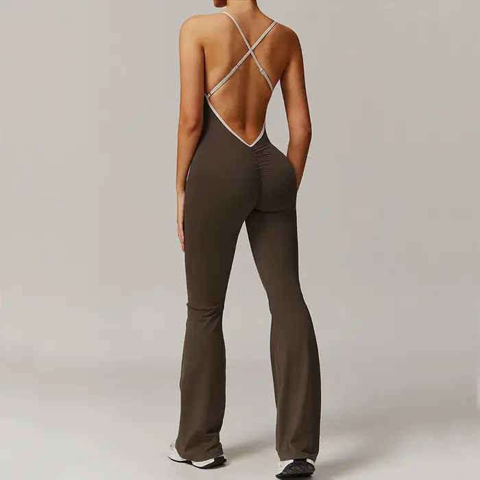 Femmes mince combinaison de gymnastique v-back décontracté Fitness barboteuses femme sport entraînem