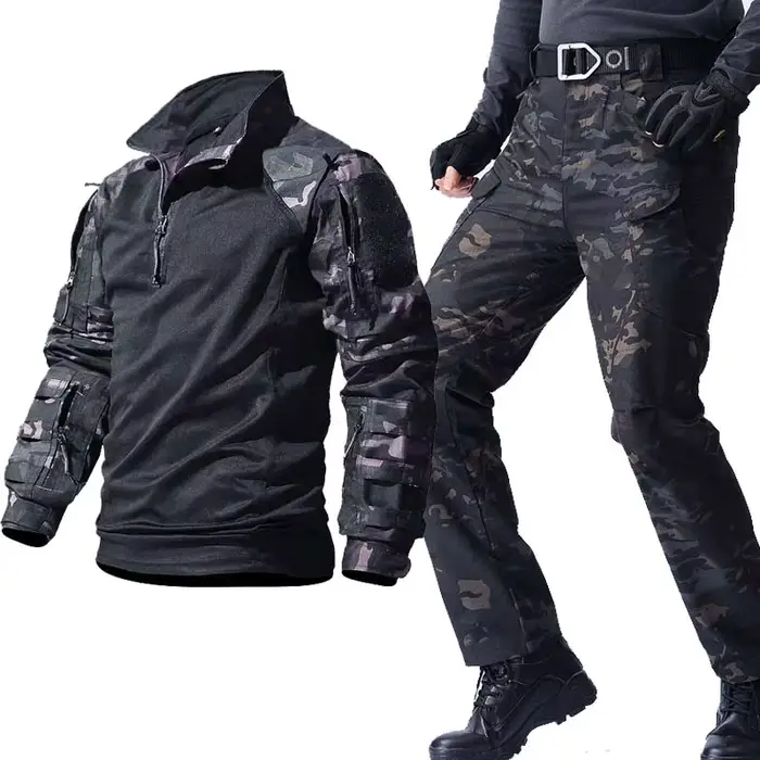 Ensemble tactique camouflage chasse professionnel - Veste + pantalon multi-poches résistant au vent