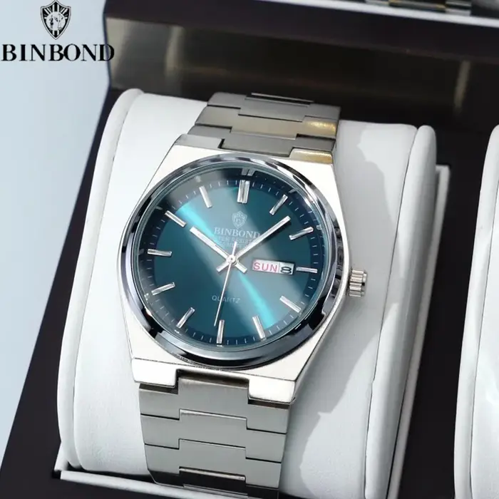 Montre homme affaires quartz acier inoxydable - Étanche lumineuse calendrier montre décontractée élégante