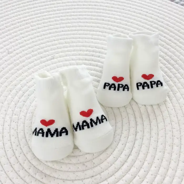 2 paires de chaussettes pour nouveau-né fille et garçon, blanches, mignonnes, amour MAMA PAPA Bebe, 