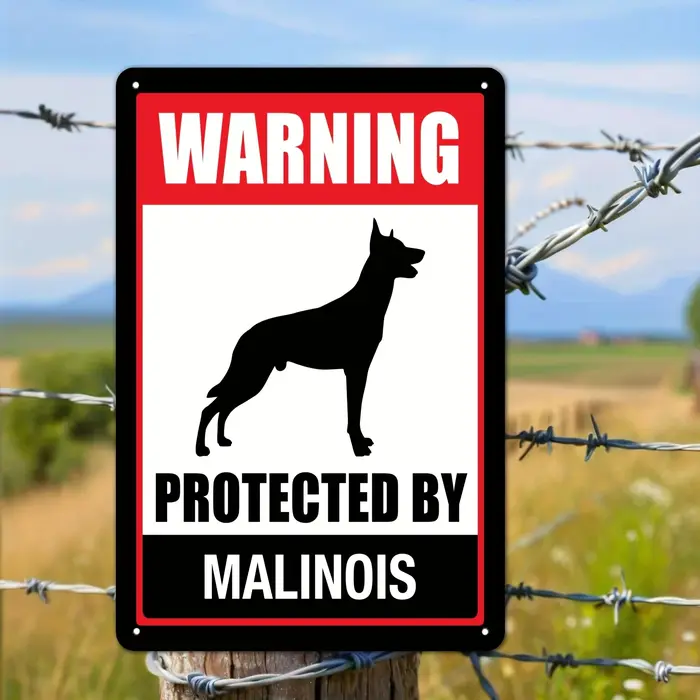 (Peinture sur métal 2D) Panneau d'avertissement en étain Malinois - Design de chien Malinois, décora