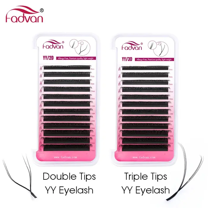 Fadvan 10 pièces/lot Extensions de cils en forme de Y, courbure C/D, double pointe, en vison naturel