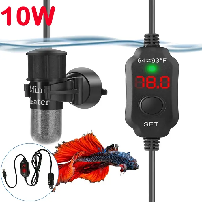 Tige chauffante réglable pour aquarium 10 W 18-34 ° C Mini radiateur thermostat submersible USB avec