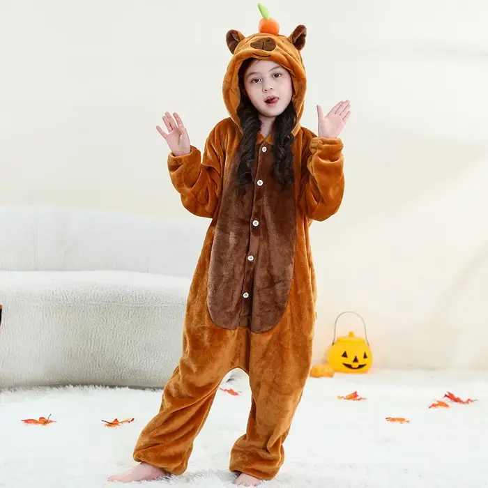 MICHLEY Carnaval Capybara Flannel Blanket Sleepers Onesie Hooded Children Costume Clothes Jumpsuit S