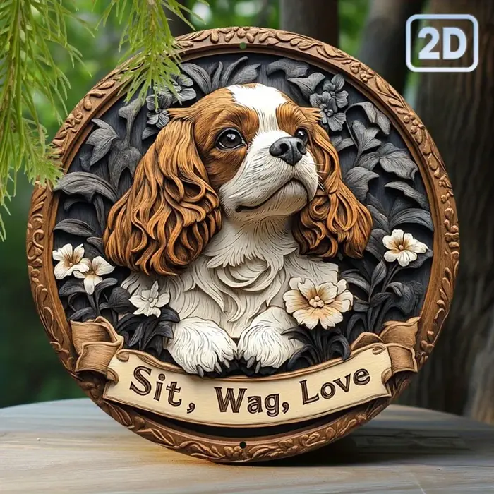 Cavalier King Charles Spaniel, panneau rond en métal en étain, parfait pour la décoration d'automne 