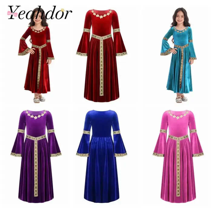 Costumes pour enfants 2026, robe de princesse médiévale Renaissance pour filles, robe de fête en vel