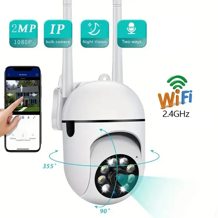 Caméra de sécurité 1080P HD 355° vision nocturne détection mouvement sirène audio bidirectionnel WiFi