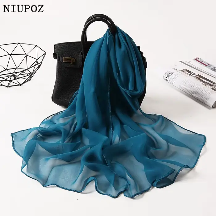 Foulard en mousseline de soie Georgette pour femmes, dégradé de couleur unie, Bandana élégant, Long 
