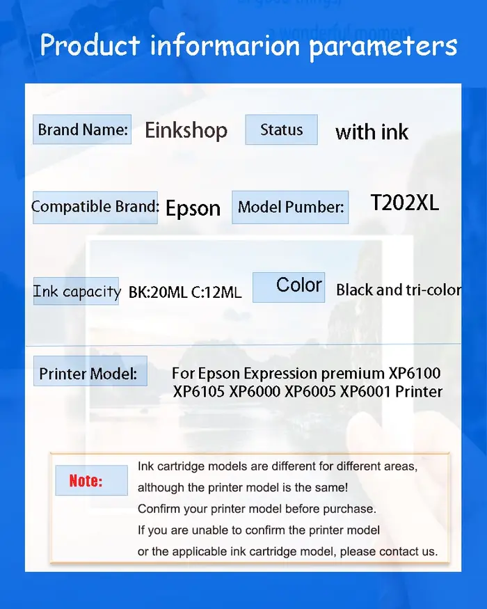 Einkshop Europe pour cartouches d'encre Epson 202XL pour imprimantes Epson XP-6100 XP-6105 XP-6005 XP-6000 XP6100 XP6000 XP6005