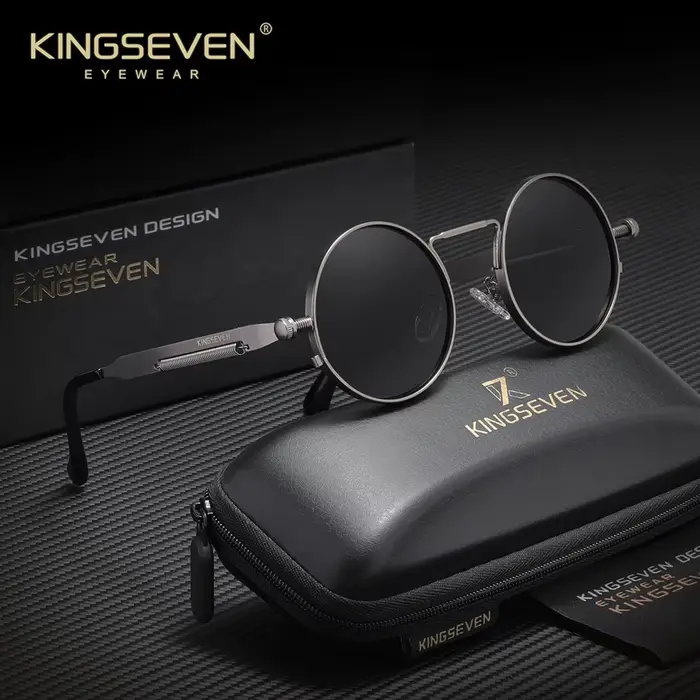 KINGSEVEN Lunettes de soleil rondes gothiques steampunk pour hommes et femmes, accessoire de style r