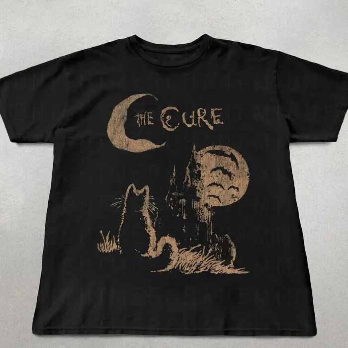 The Cure Cat Tee, années 90 Alt Indie Rock, Chemise unisexe Cadeaux pour amoureux des chats, Cadeaux
