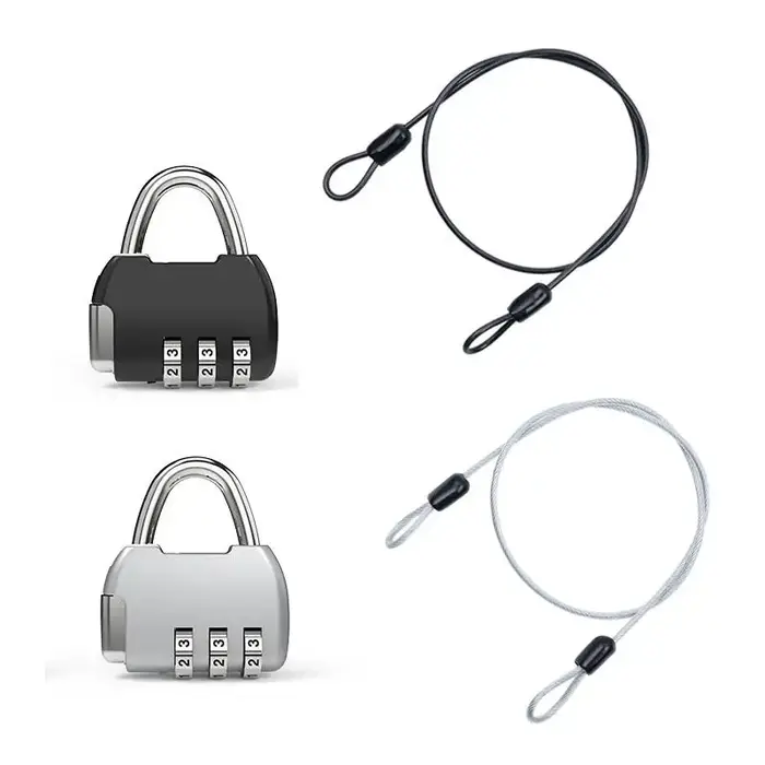 【SY】Câble en acier de sécurité avec cadenas à combinaison à 3 chiffres, câble de sécurité recouvert de 1 m, double boucle pour bagages et valises