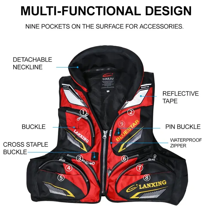 Veste de pêche en eau vive ZYZHE pour hommes J45, gilet de flottabilité multifonction, flottabilité 