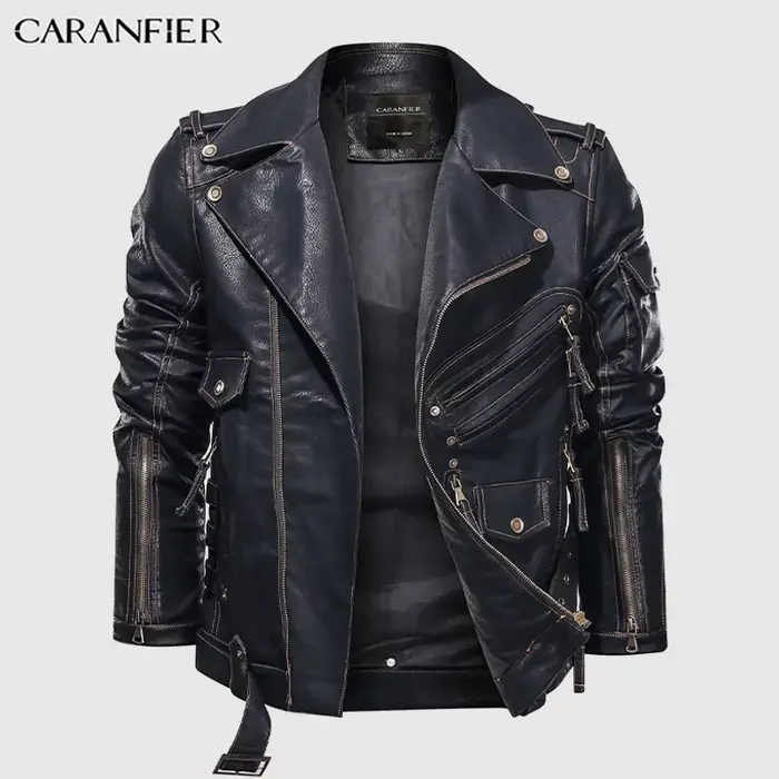 CARANFIER hommes vêtements Vintage homme vestes manteau moto motard Faux cuir veste mâle classique h