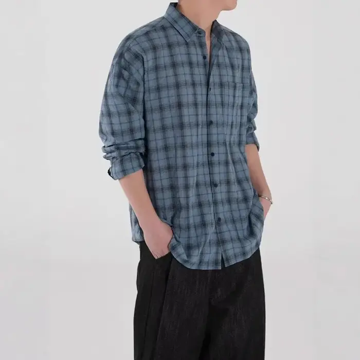Chemise à manches longues en Polyester pour hommes, vêtements simples, décontractés, imprimés à carr