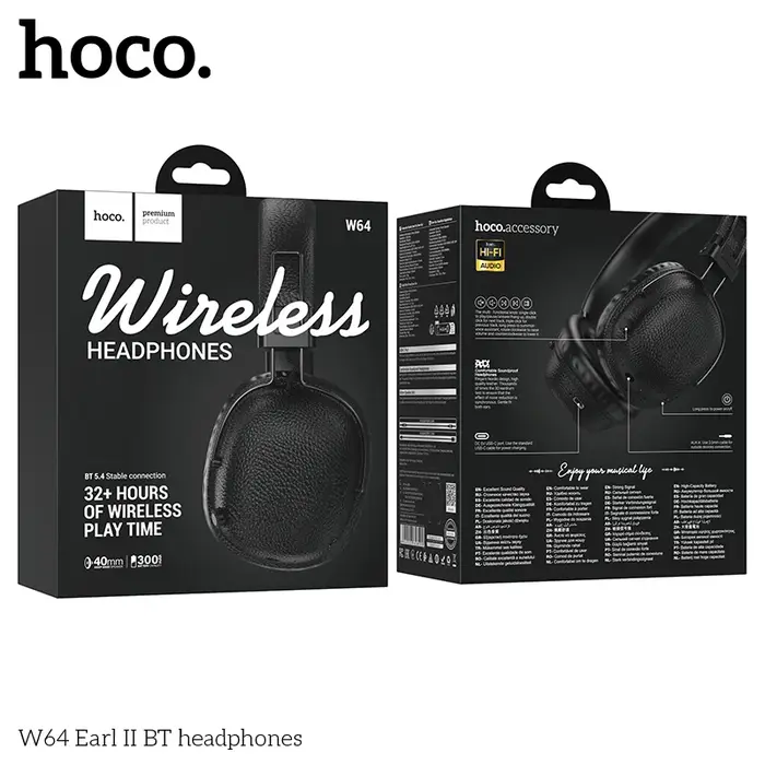 HOCO W64 sur l'oreille Bluetooth 5.4 casques sans fil grand écouteur en cuir cache-oreilles pliable 