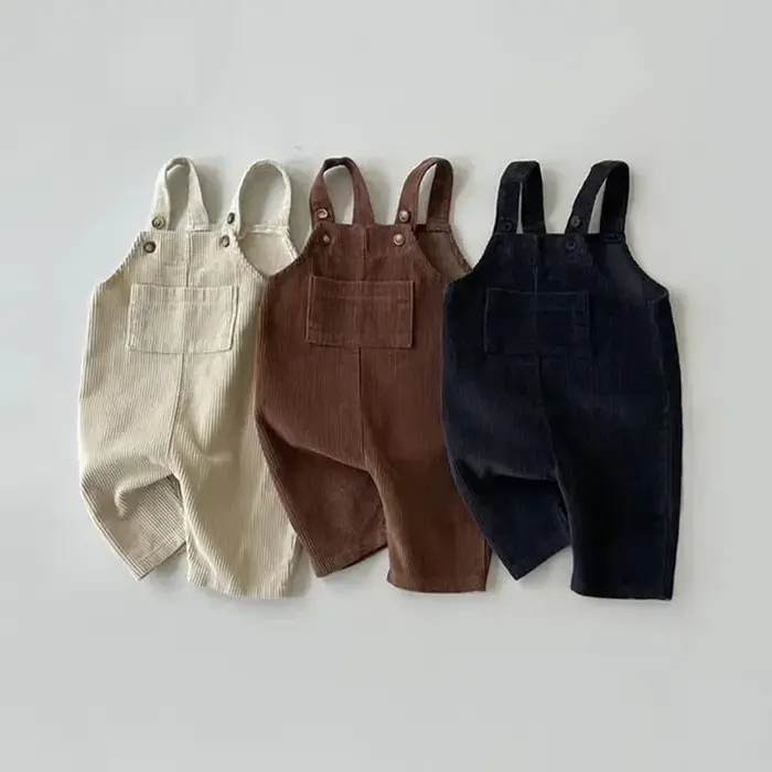 Automne hiver enfant en bas âge bébé garçons filles solide velours côtelé jarretelle barboteuse enfa