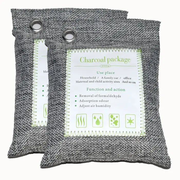 Sac de charbon de bambou actif, 100/200g, assainisseur d'air naturel, cuillère à soupe, éliminateur d'odeurs et absorbeur d'humidité