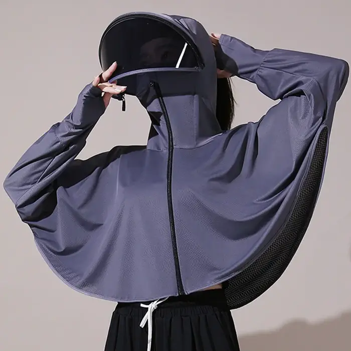 Cape de protection solaire en soie glacée pour femmes, style décontracté, six couleurs, protection UV supérieure, manches chauve-souris, fermeture éclair totale, confort maximal pour les journées chaudes
