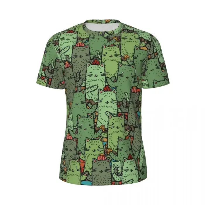 T-shirt de sport pour hommes, T-Shirts chat drôle, jardin de Cactus populaire, T-Shirts d'été col ro