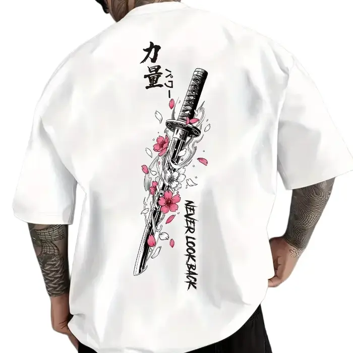 T-shirt imprimé en 3D avec motif de sabre de samouraï japonais