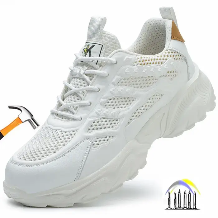 Baskets de sécurité blanches pour femmes, chaussures de travail respirantes, confortables, avec embout en plastique, pour l'été, bottes de sécurité iairay, pointures variées, styles modernes