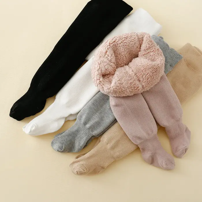 Leggings doublés de rayures Polar Smile pour bébé fille, collants chauds en coton épais, garde au ch