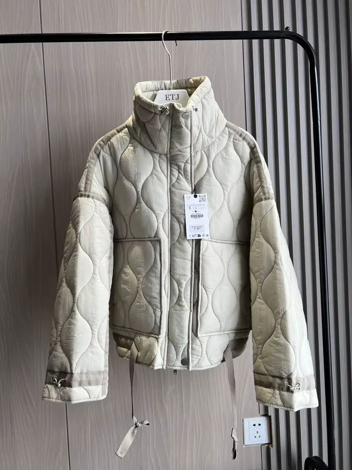 Manteau matelassé pour femmes ETJ 2025 veste QUILTée avec attaches nouvelle veste en coton beige ave