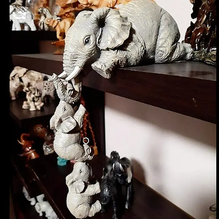 Figurines d'éléphant mignonnes, 3 pièces/ensemble, tenant bébé éléphant, artisanat en résine, ameubl