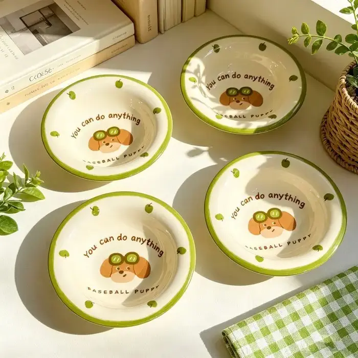 Lot de 4 petits bols en céramique mignons en forme de chien, assiettes à dessert, plats à sauce, bol