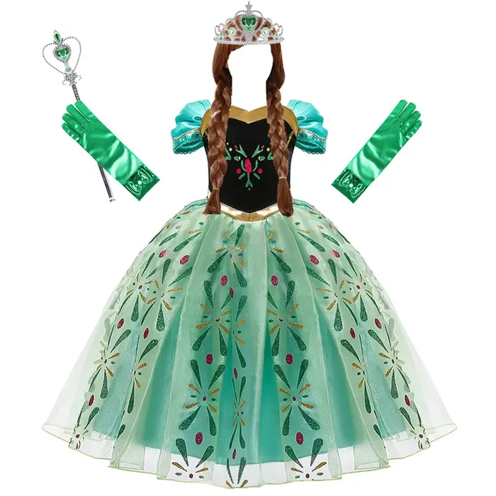 Robe Prinçesse Fille Anna Pour Enfants, Costume de Cosplay Pour Filles, Vêtements D'été Pour Hallowe