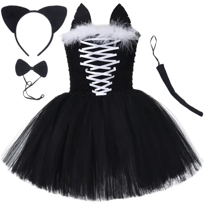 Robe tutu chat noir pour filles, costumes de carnaval et d'Halloween pour enfants, déguisement anima