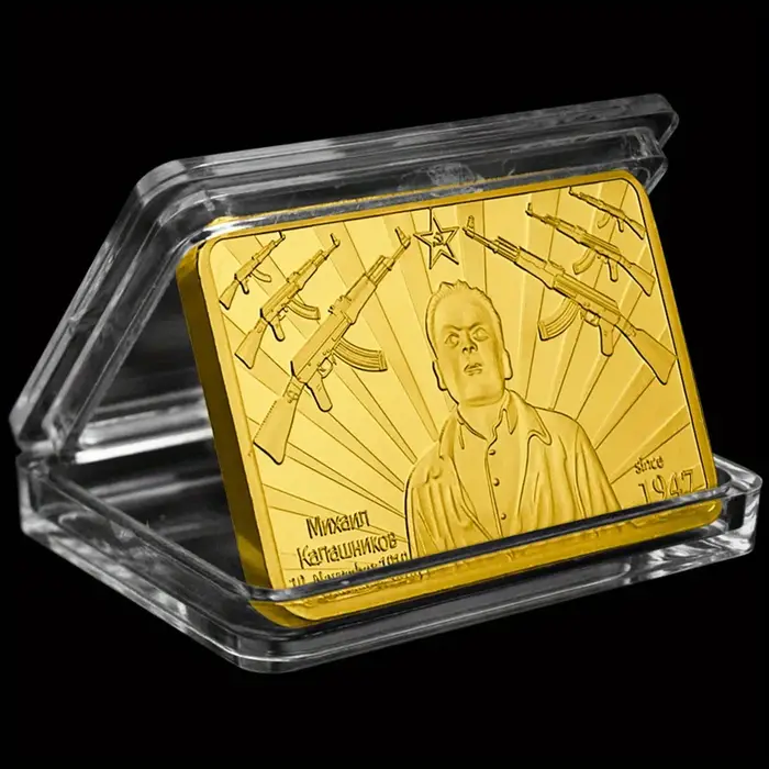 Russie Union soviétique Army Military DstressCase Kalachnikov Père de la AK-47 Gold Bullion Bar Coll