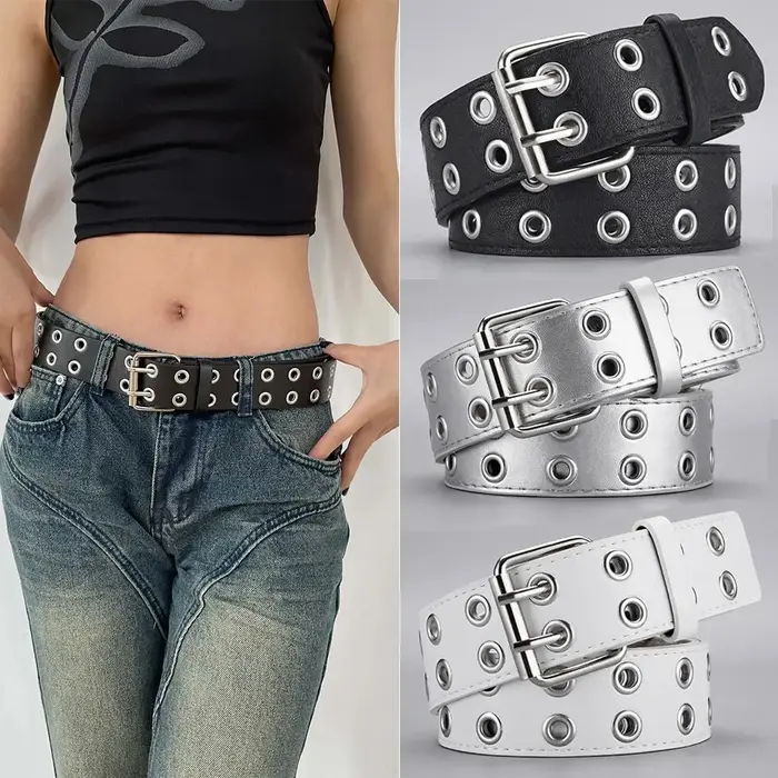 Ceinture tendance Simple à Double trou pour hommes et femmes, 1 pièce, Style Punk Hip Hop Rock, sous